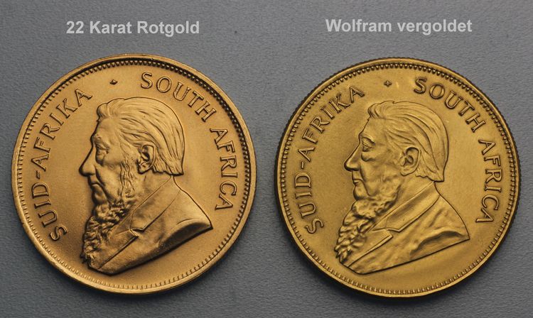 Gegenüberstellung Original und Wolfram Krügerrand