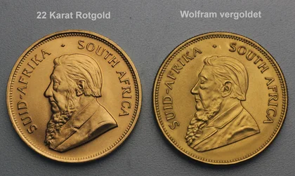 Gegenüberstellung Original und Wolfram Krügerrand