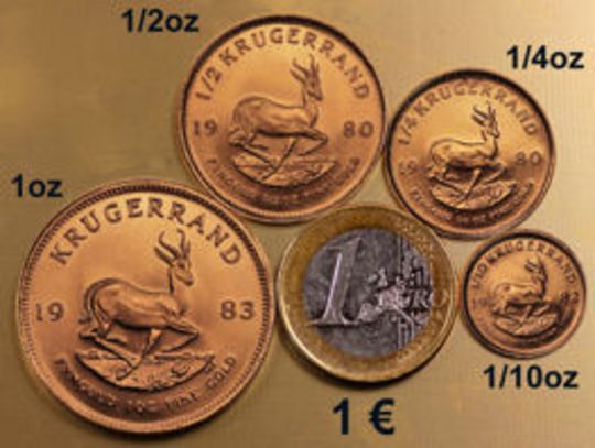Größenvergleich Krügerrandmünzen zum 1-Euro-Stück