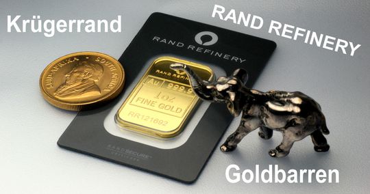 Krügerrand Goldmünzen und Goldbarren der Rand-Refinery 2014
