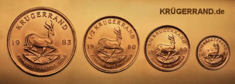 Größenübersicht der 4 verschiedenen Krügerrand-Goldmünzen 1oz, 1/2oz, 1/4oz und 1/10oz Größenübersicht der 4 verschiedenen Krügerrand-Goldmünzen 1oz, 1/2oz, 1/4oz und 1/10oz